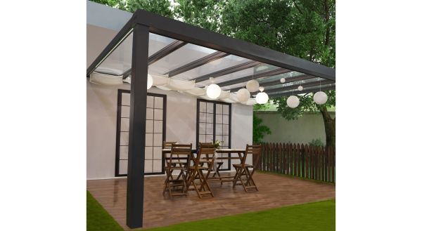 Terrasseoverdækning, Stockholm 3,4 x 5,2 m, antracitgrå - 