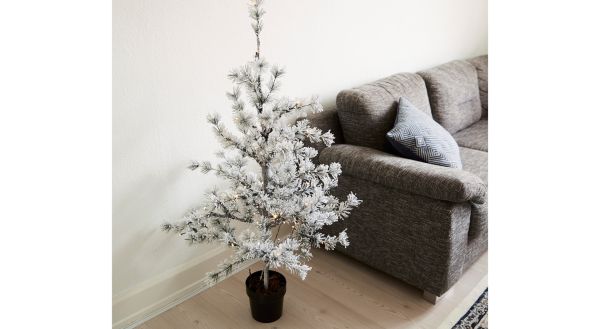 Kunstigt lærketræ i potte, 1,2 x 0,7 m, m/sne og lys - 