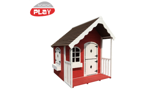 Legehus, 130 x 140 x 150 cm, med veranda, rød/hvid - 
