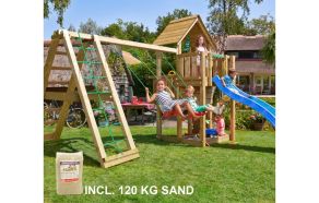 Leget&aring;rn Cubby, inkl. Climb modul, 120 kg sand, bl&aring; rutschebane