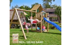 Leget&aring;rn Cubby, inkl. Swing modul, 120 kg sand, bl&aring; rutschebane