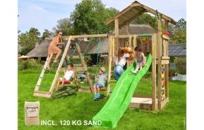 Leget&aring;rn Chalet 2.1, inkl. Climb modul, 120 kg sand, gr&oslash;n rutschebane