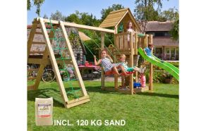 Leget&aring;rn Cubby, inkl. Climb modul, 120 kg sand, gr&oslash;n rutschebane